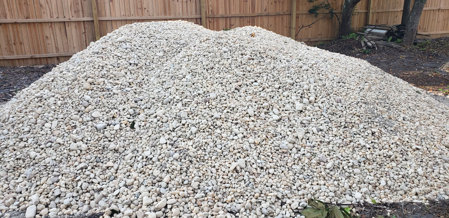Bulk White River Rock 1" to 1.5" pile for landscaping, gardens, flower beds, and pathways, clean and high-quality material from Mulch and Stuff